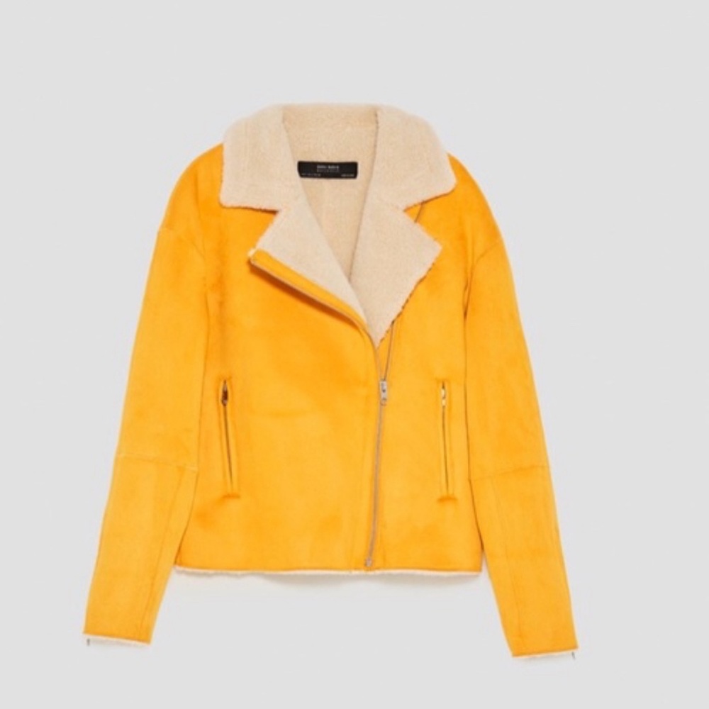 Zara trendy sherpa mustard yellow biker jacket hard to find - Picture 4 of 10